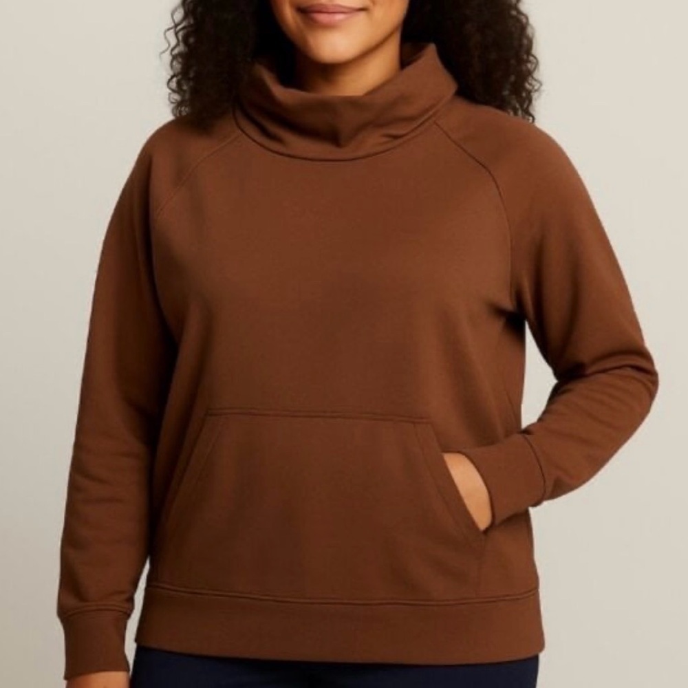 NWT Gaiam Yoga Namaste Hoodie Slim Fit Fitness Large Brown Cowl Neck Sweatshirt